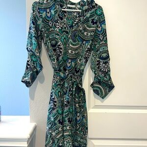 New York & Co. Blue Paisley Collared Dress